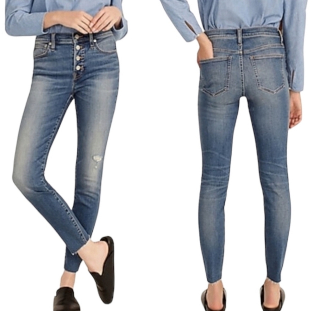 J. Crew 9" High Rise Toothpick Ankle Jean Hartley Distressed Raw Frayed Hem 28